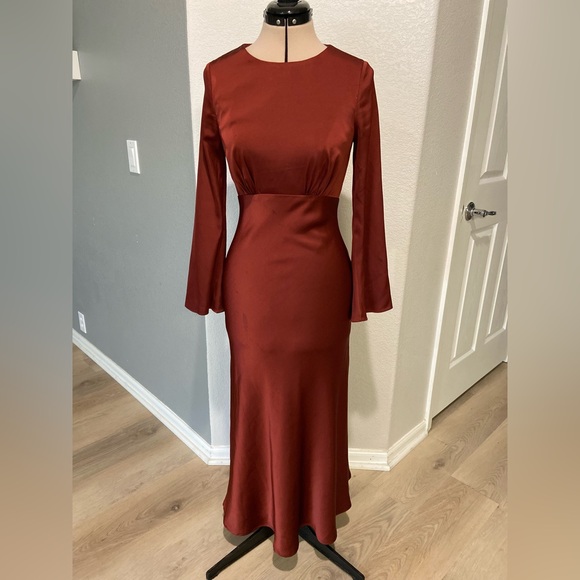 AW Bridal Burgundy / Wine Long Sleeve Gown - Picture 1 of 8